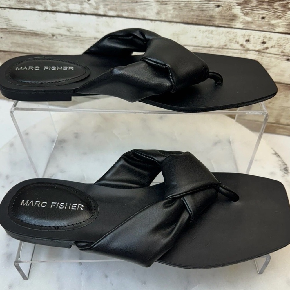 Marc Fisher Black Baler Knot Toe-Post Sandals